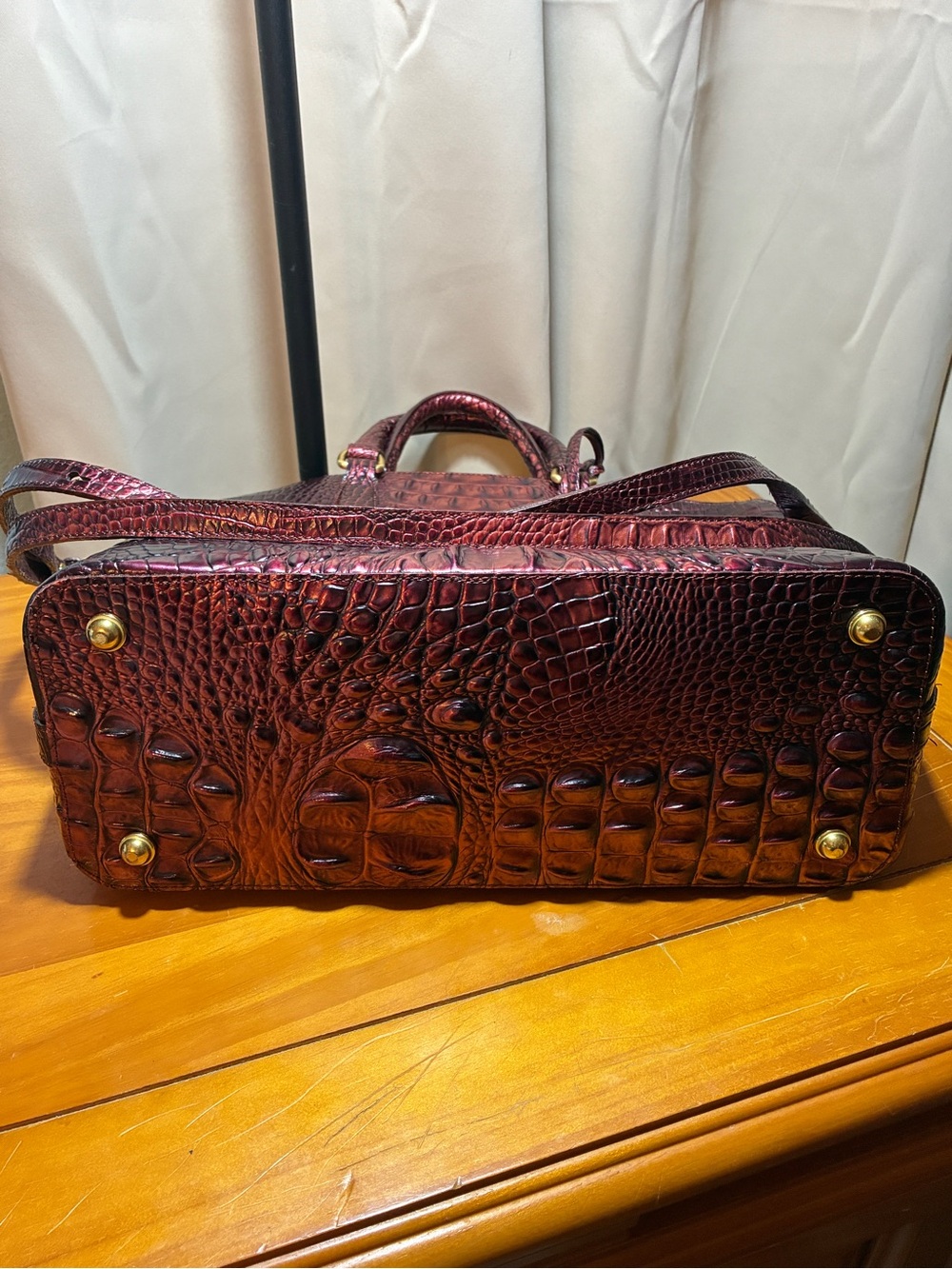 Duxbury Structured Croc-Embossed Top-Handle Bag in Deep Burgundy - Picture 4 of 5